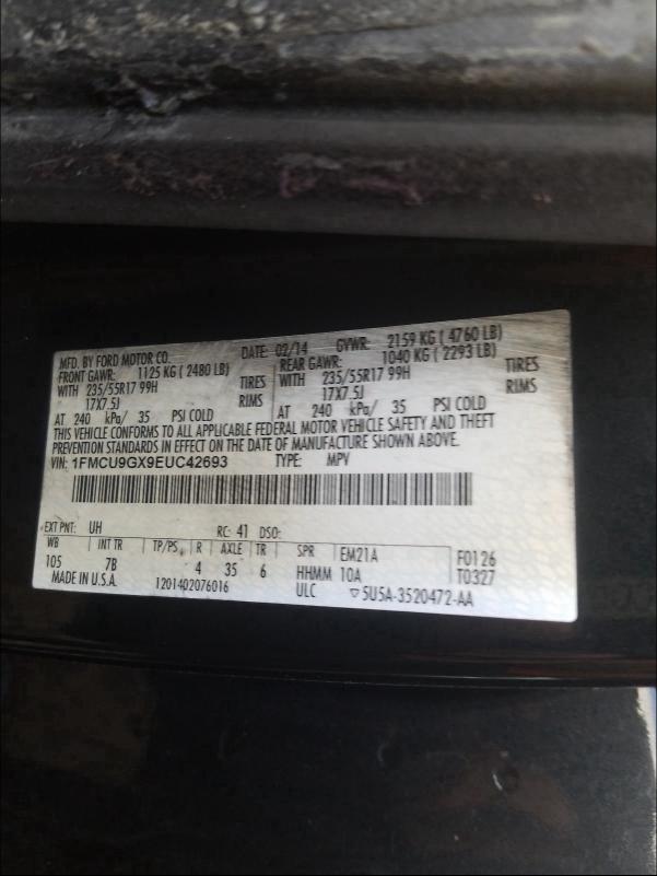 Photo 9 VIN: 1FMCU9GX9EUC42693 - FORD ESCAPE SE 