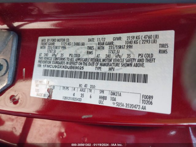 Photo 8 VIN: 1FMCU9GXXDUB69025 - FORD ESCAPE 