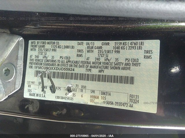 Photo 8 VIN: 1FMCU9GXXDUD55924 - FORD ESCAPE 