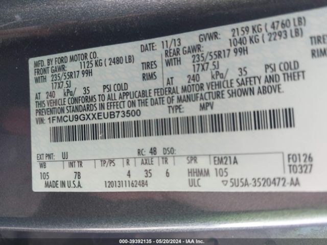 Photo 8 VIN: 1FMCU9GXXEUB73500 - FORD ESCAPE 