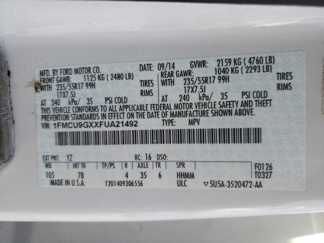 Photo 9 VIN: 1FMCU9GXXFUA21492 - FORD ESCAPE SE 