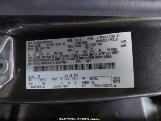 Photo 8 VIN: 1FMCU9GXXFUB06784 - FORD ESCAPE 