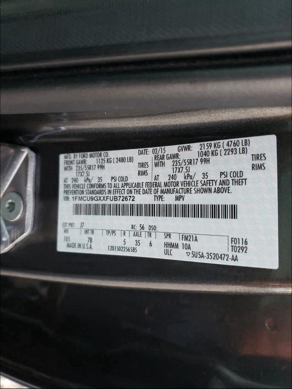 Photo 9 VIN: 1FMCU9GXXFUB72672 - FORD ESCAPE SE 