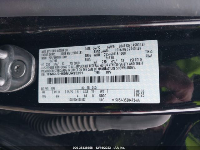 Photo 8 VIN: 1FMCU9H60NUA95251 - FORD ESCAPE 