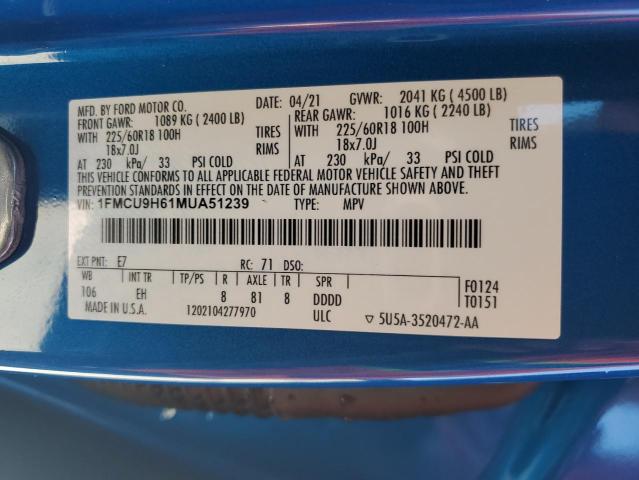 Photo 12 VIN: 1FMCU9H61MUA51239 - FORD ESCAPE SEL 