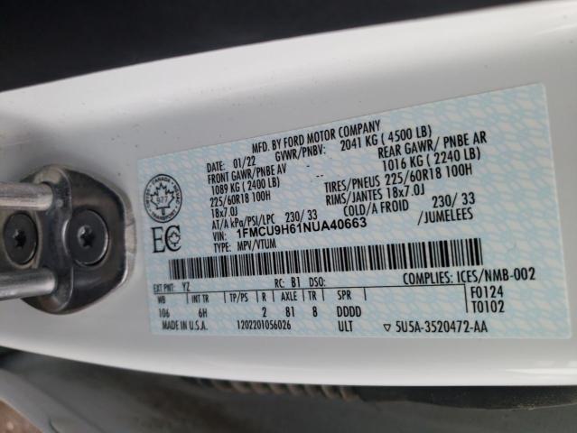 Photo 9 VIN: 1FMCU9H61NUA40663 - FORD ESCAPE SEL 