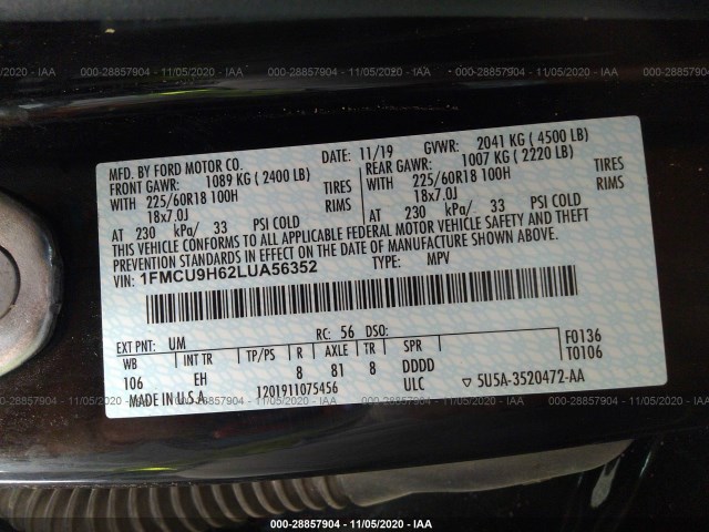 Photo 8 VIN: 1FMCU9H62LUA56352 - FORD ESCAPE 