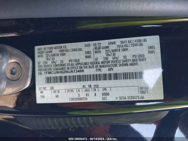 Photo 8 VIN: 1FMCU9H62NUA13469 - FORD ESCAPE 