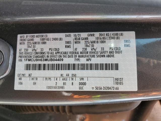 Photo 12 VIN: 1FMCU9H63MUB04409 - FORD ESCAPE SEL 