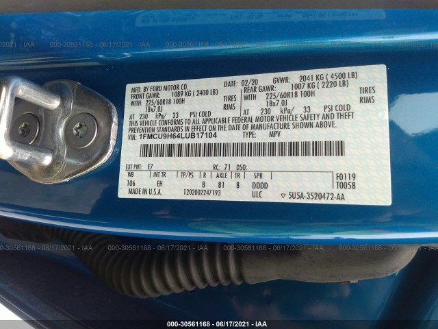 Photo 8 VIN: 1FMCU9H64LUB17104 - FORD ESCAPE 