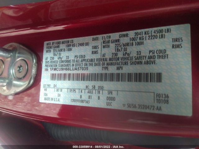 Photo 8 VIN: 1FMCU9H66LUA57035 - FORD ESCAPE 