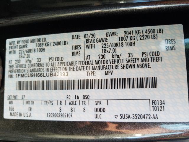 Photo 9 VIN: 1FMCU9H66LUB42893 - FORD ESCAPE SEL 