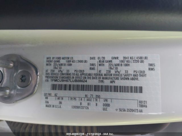 Photo 8 VIN: 1FMCU9H67LUB08624 - FORD ESCAPE 