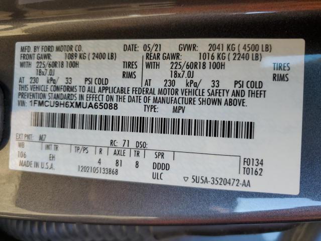 Photo 12 VIN: 1FMCU9H6XMUA65088 - FORD ESCAPE SEL 