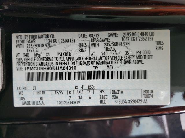 Photo 9 VIN: 1FMCU9H90DUA84310 - FORD ESCAPE SEL 