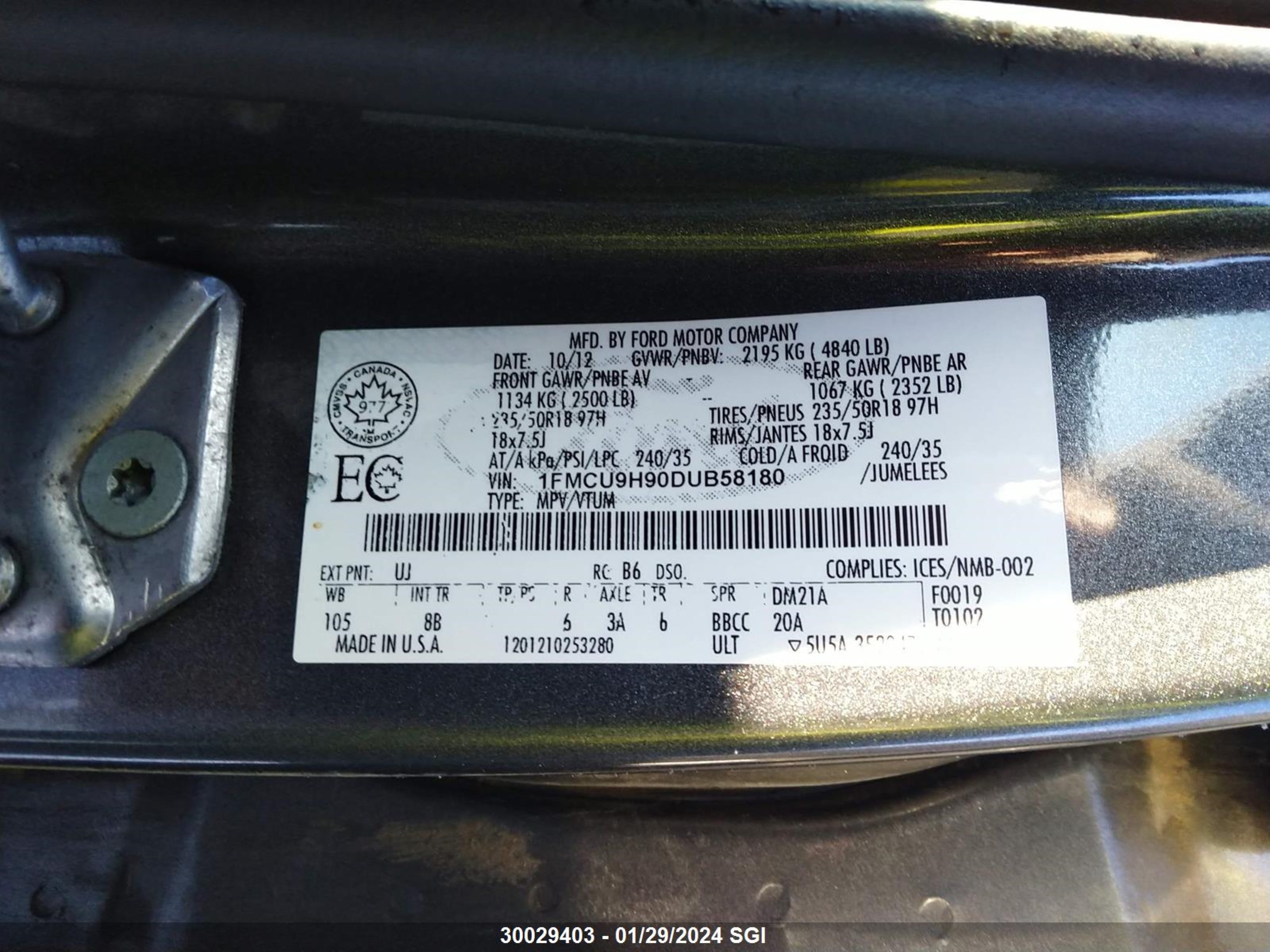 Photo 8 VIN: 1FMCU9H90DUB58180 - FORD ESCAPE 