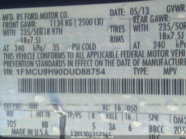 Photo 8 VIN: 1FMCU9H90DUD88754 - FORD ESCAPE 