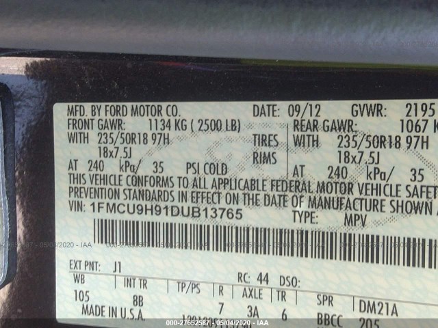 Photo 8 VIN: 1FMCU9H91DUB13765 - FORD ESCAPE 