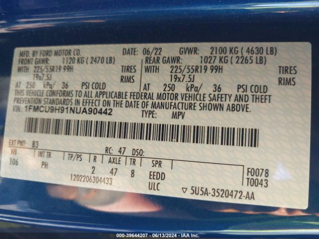 Photo 8 VIN: 1FMCU9H91NUA90442 - FORD ESCAPE 