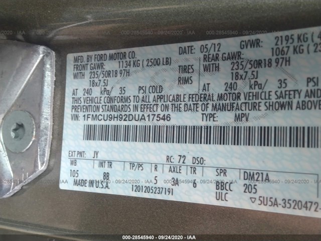 Photo 8 VIN: 1FMCU9H92DUA17546 - FORD ESCAPE 