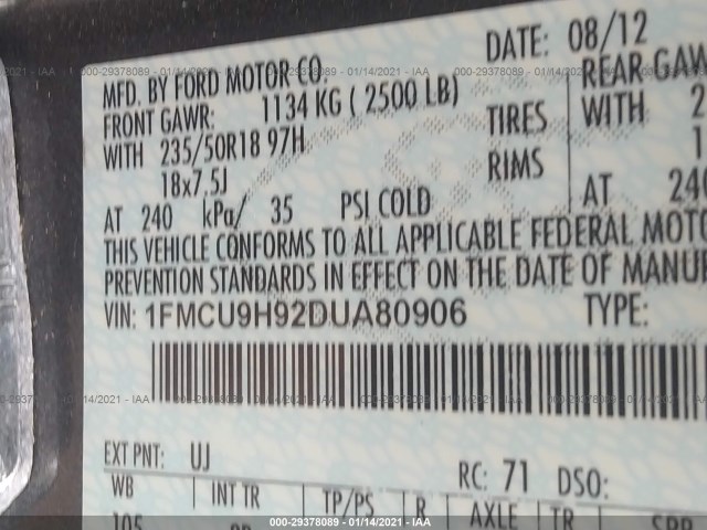 Photo 8 VIN: 1FMCU9H92DUA80906 - FORD ESCAPE 