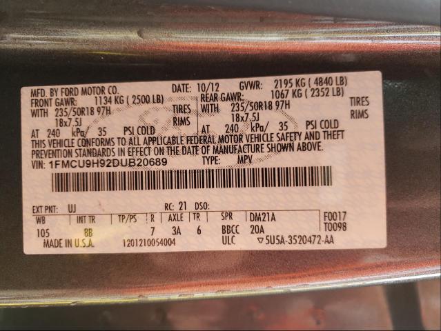 Photo 9 VIN: 1FMCU9H92DUB20689 - FORD ESCAPE SEL 