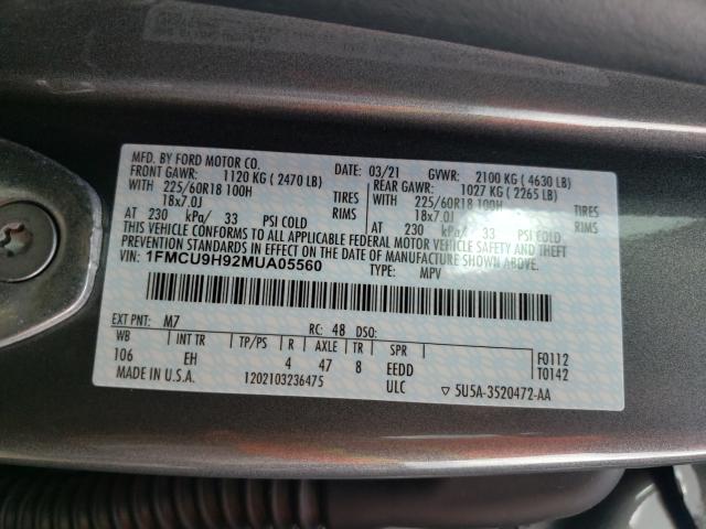 Photo 9 VIN: 1FMCU9H92MUA05560 - FORD ESCAPE SEL 