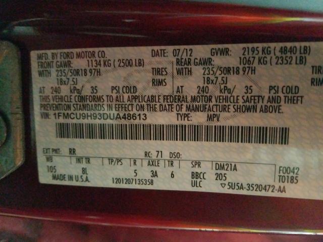 Photo 9 VIN: 1FMCU9H93DUA48613 - FORD ESCAPE SEL 