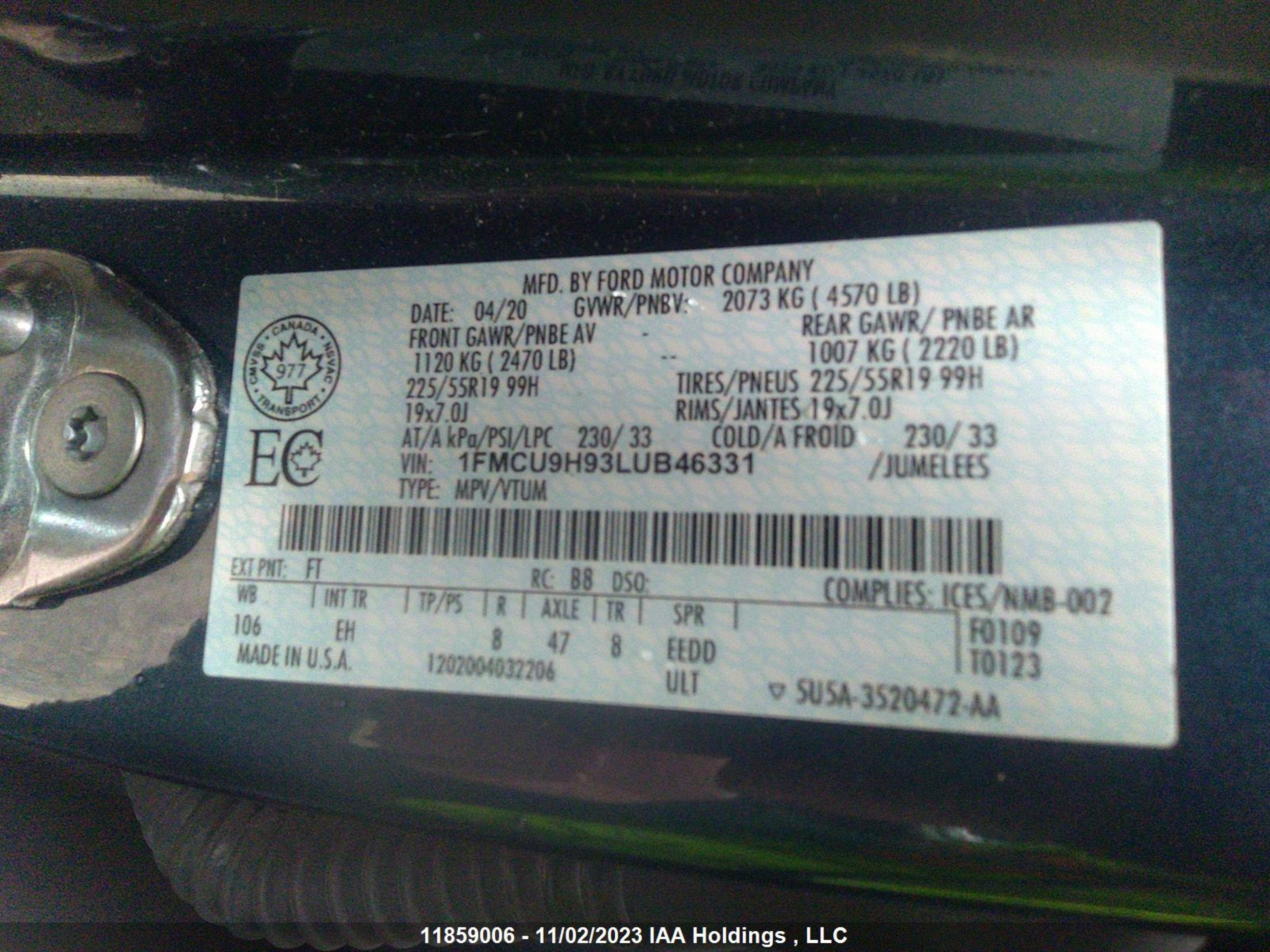 Photo 8 VIN: 1FMCU9H93LUB46331 - FORD ESCAPE 