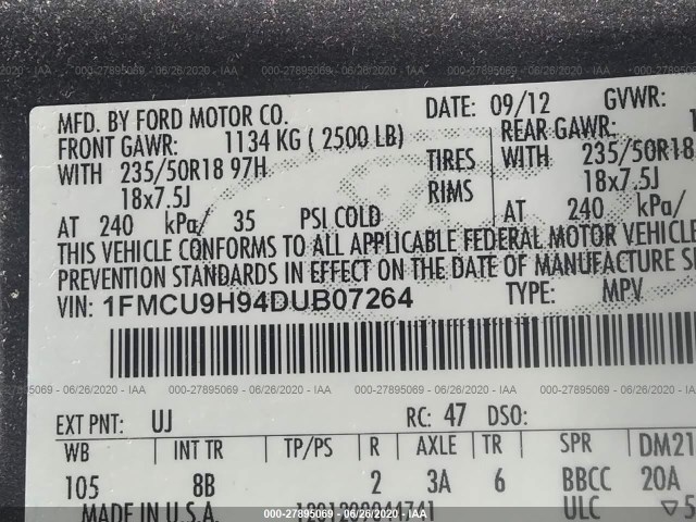 Photo 8 VIN: 1FMCU9H94DUB07264 - FORD ESCAPE 