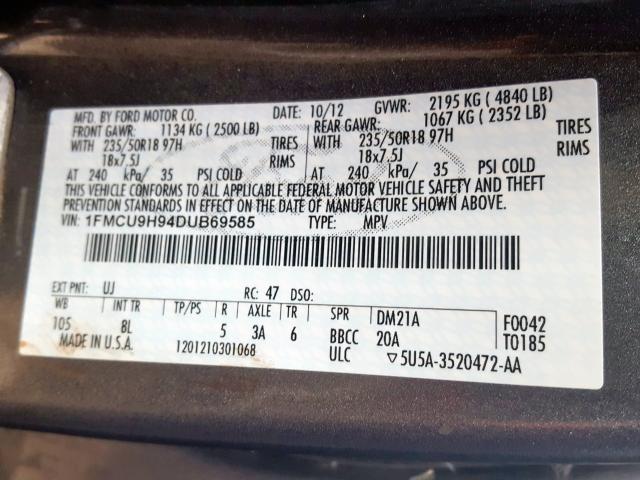 Photo 9 VIN: 1FMCU9H94DUB69585 - FORD ESCAPE SEL 