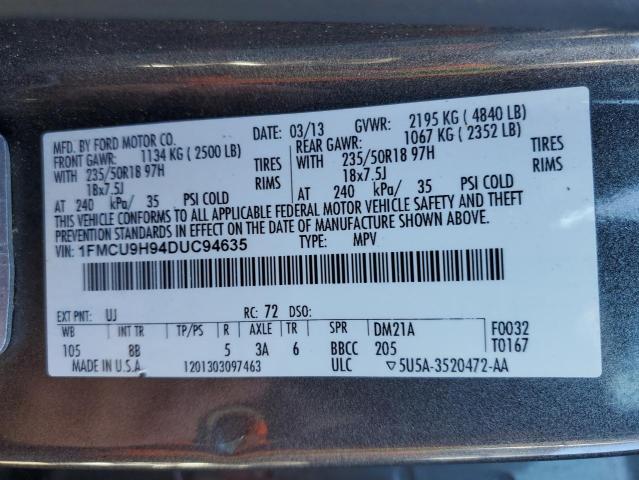 Photo 9 VIN: 1FMCU9H94DUC94635 - FORD ESCAPE SEL 