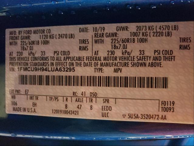 Photo 9 VIN: 1FMCU9H94LUA63295 - FORD ESCAPE SEL 