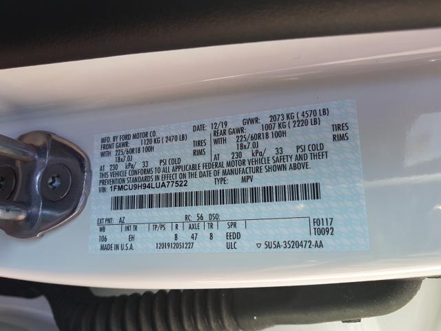 Photo 9 VIN: 1FMCU9H94LUA77522 - FORD ESCAPE SEL 