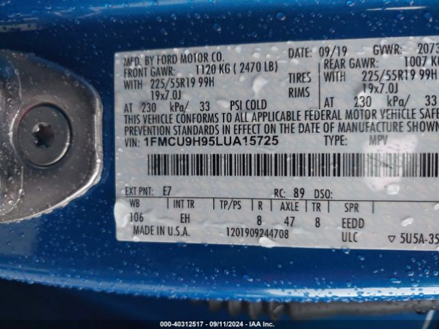 Photo 8 VIN: 1FMCU9H95LUA15725 - FORD ESCAPE 