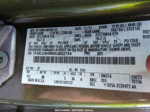 Photo 8 VIN: 1FMCU9H96DUB92754 - FORD ESCAPE 