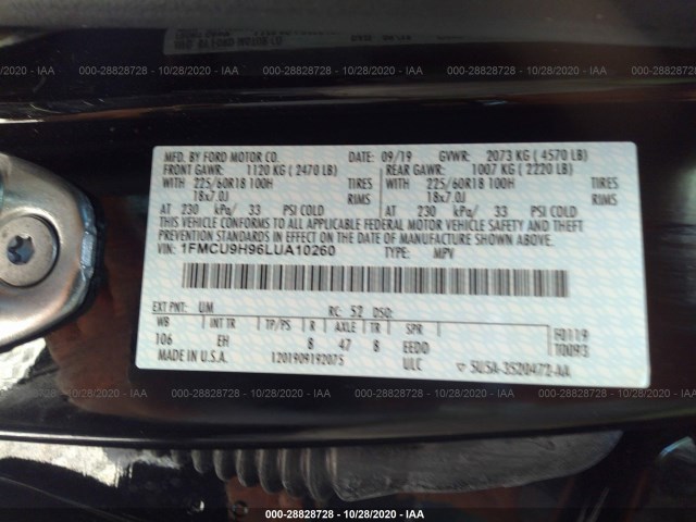 Photo 8 VIN: 1FMCU9H96LUA10260 - FORD ESCAPE 