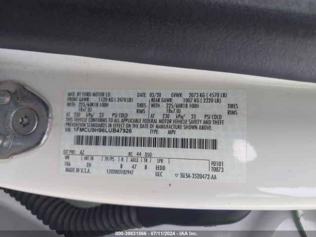 Photo 8 VIN: 1FMCU9H96LUB47926 - FORD ESCAPE 