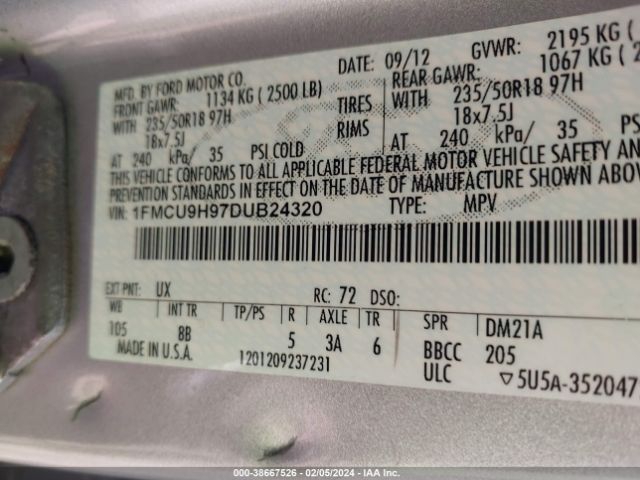 Photo 8 VIN: 1FMCU9H97DUB24320 - FORD ESCAPE 