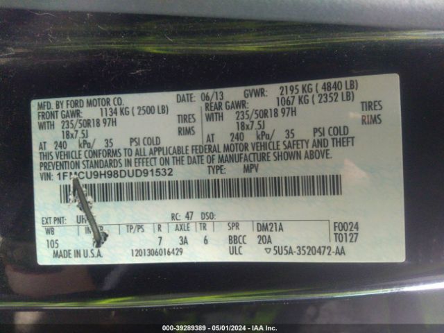 Photo 8 VIN: 1FMCU9H98DUD91532 - FORD ESCAPE 