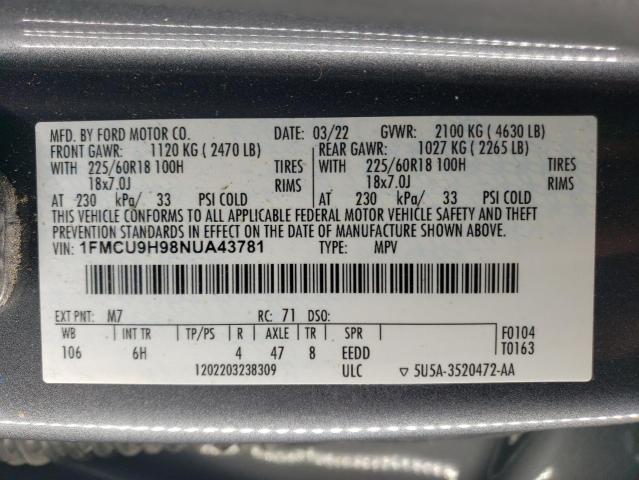 Photo 12 VIN: 1FMCU9H98NUA43781 - FORD ESCAPE SEL 