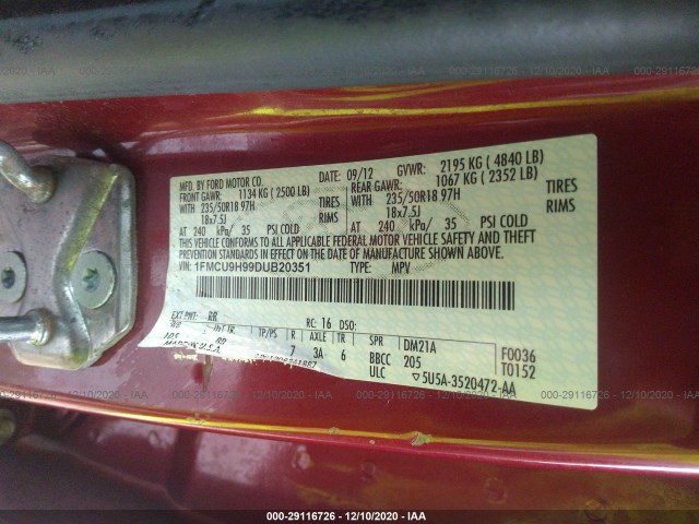 Photo 8 VIN: 1FMCU9H99DUB20351 - FORD ESCAPE 