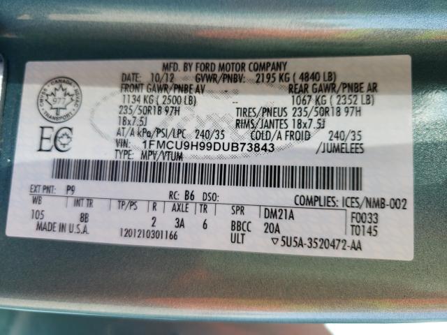 Photo 9 VIN: 1FMCU9H99DUB73843 - FORD ESCAPE SEL 