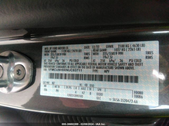 Photo 8 VIN: 1FMCU9H9XNUC03711 - FORD ESCAPE 