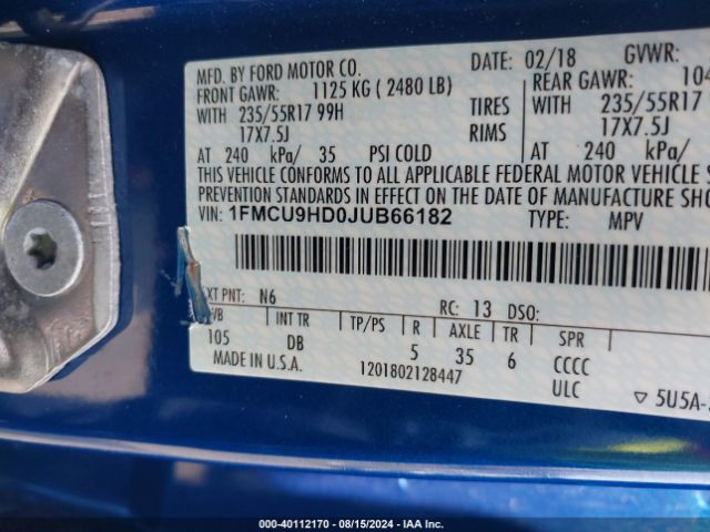 Photo 8 VIN: 1FMCU9HD0JUB66182 - FORD ESCAPE 