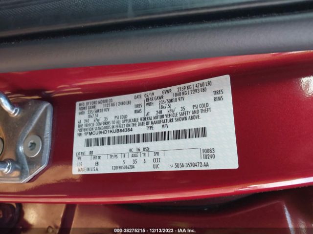 Photo 8 VIN: 1FMCU9HD1KUB84384 - FORD ESCAPE 