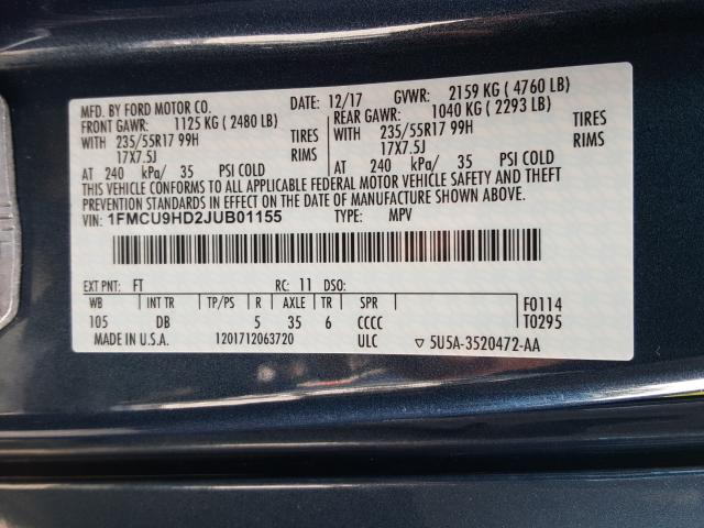 Photo 9 VIN: 1FMCU9HD2JUB01155 - FORD ESCAPE SEL 