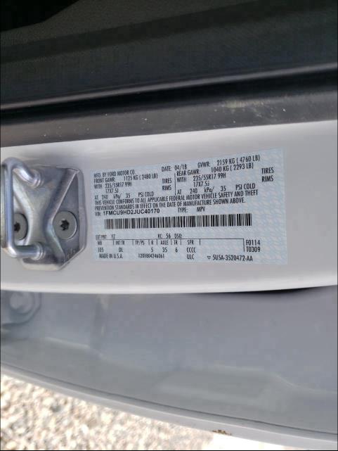 Photo 9 VIN: 1FMCU9HD2JUC40170 - FORD ESCAPE SEL 