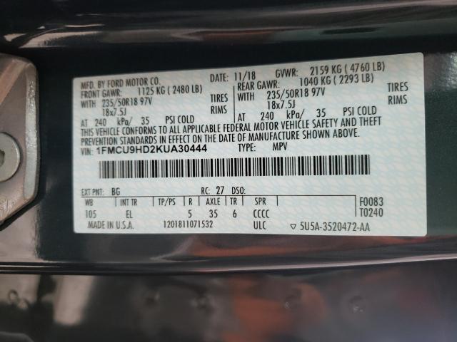 Photo 9 VIN: 1FMCU9HD2KUA30444 - FORD ESCAPE SEL 