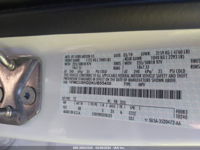 Photo 8 VIN: 1FMCU9HD2KUB55430 - FORD ESCAPE 